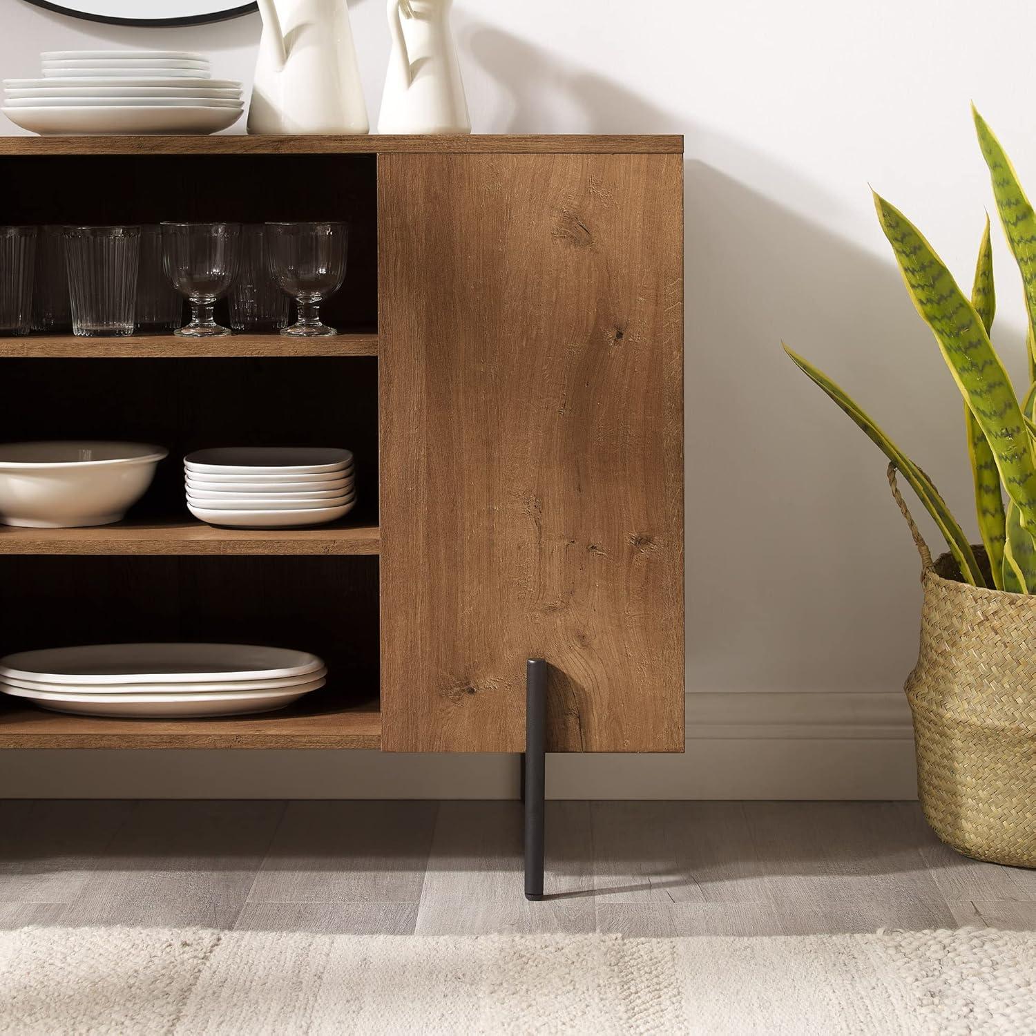 43" Oak and Black Metal Console Table with Storage