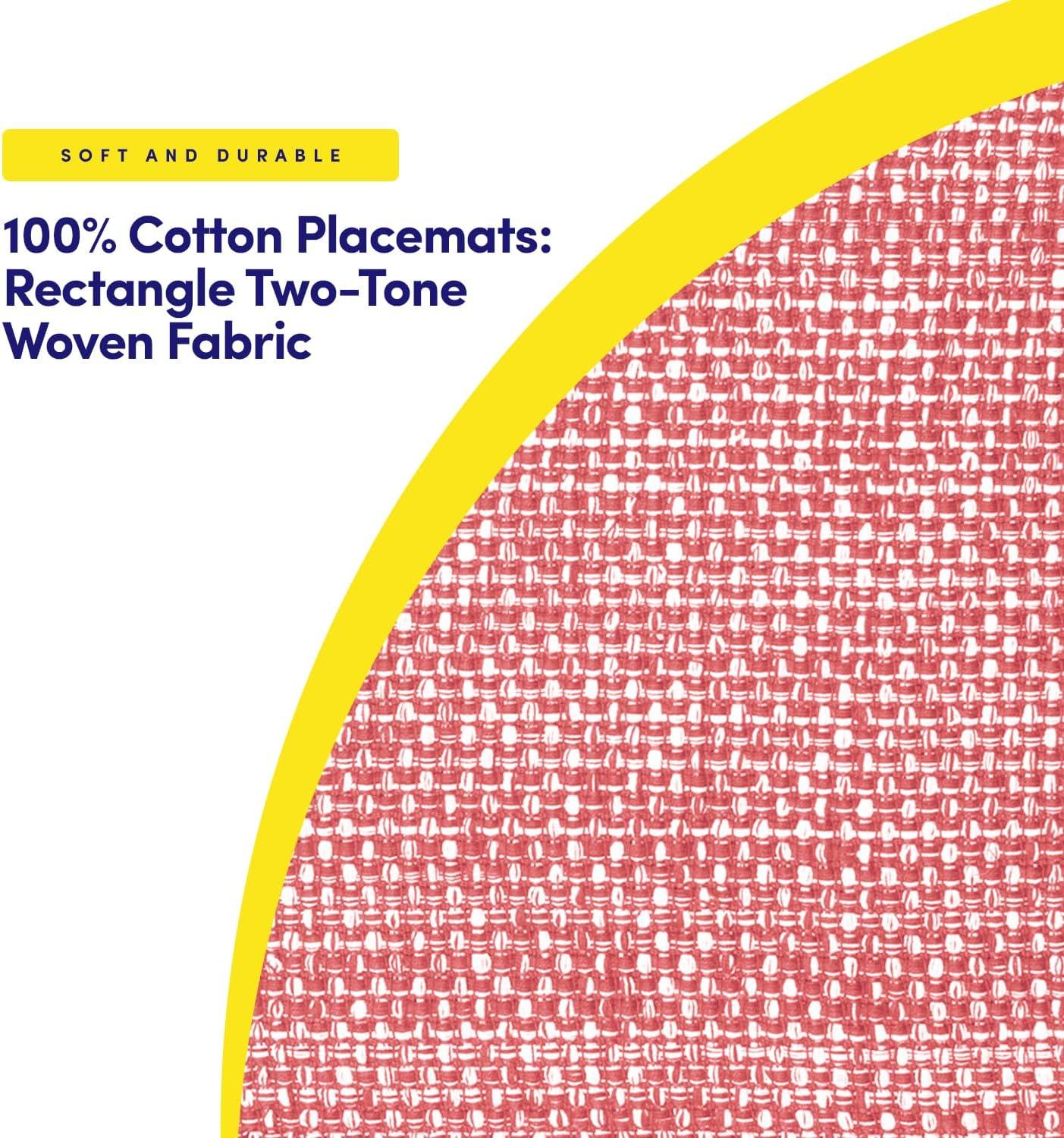 Sweet Home Collection 100% Cotton Placemats for Dining Room Rectangle Two Tone Woven Fabric 13" x 19" Soft Durable Table Mat Set, Set of 4, Pink