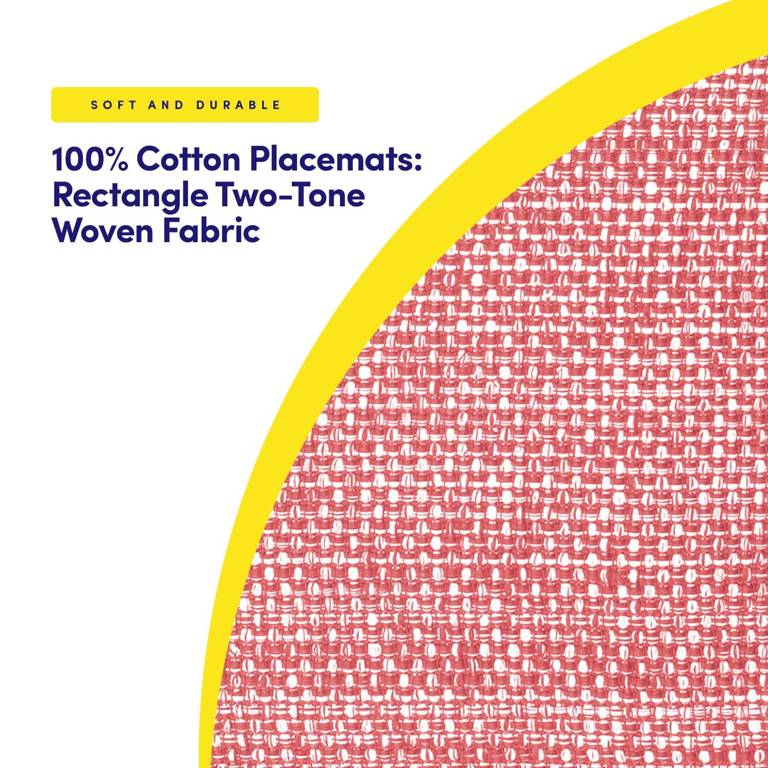 Sweet Home Collection 100% Cotton Placemats for Dining Room Rectangle Two Tone Woven Fabric 13" x 19" Soft Durable Table Mat Set, Set of 4, Pink