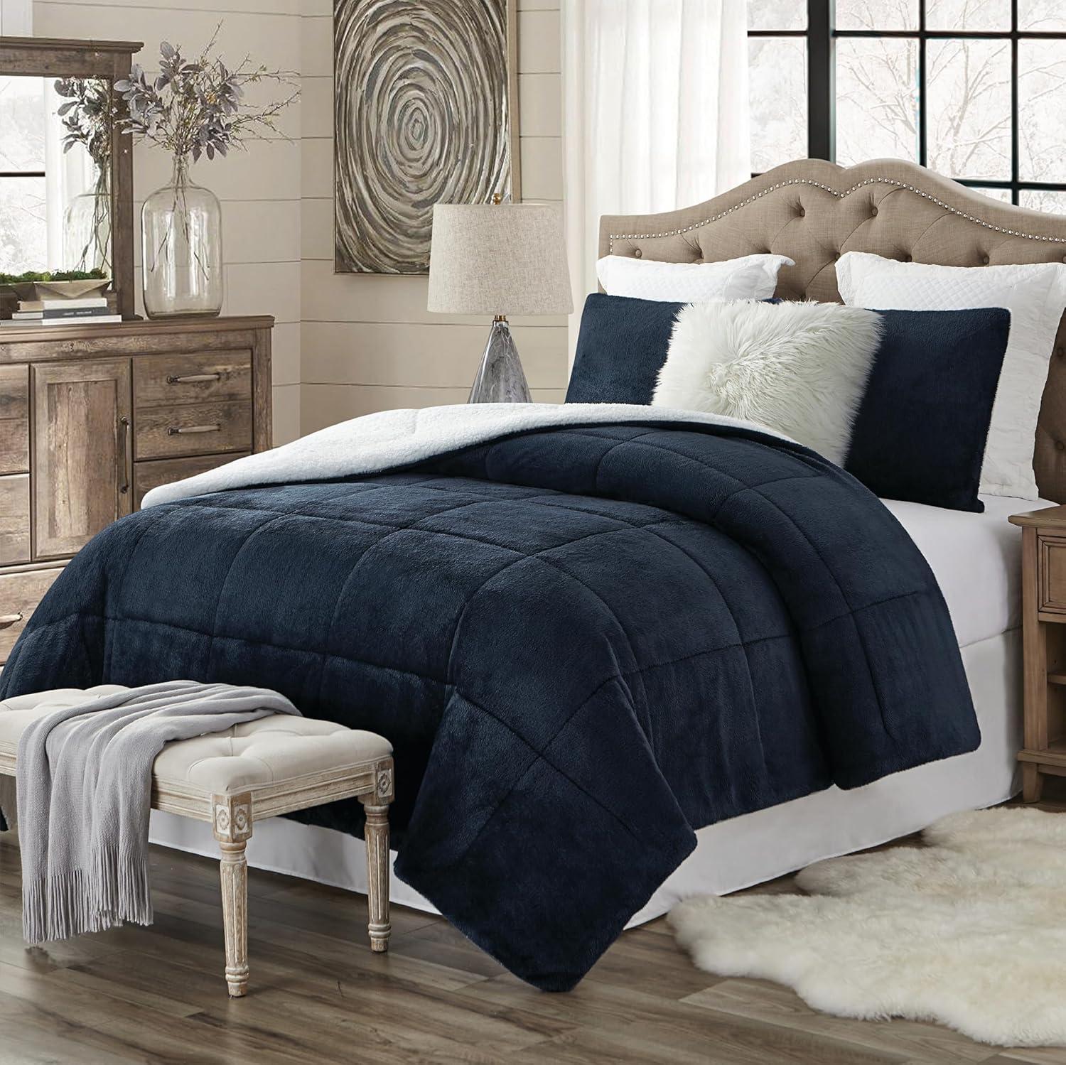 Ultra Plush Reversible Faux Fur and Sherpa 3-Piece Comforter Set