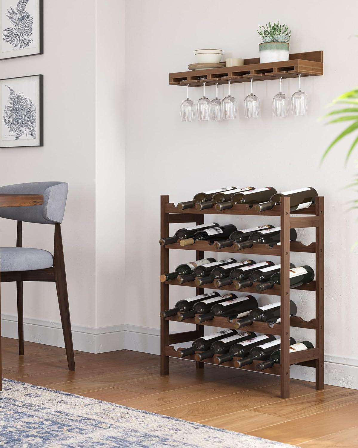 Walnut 30-Bottle Bamboo 5-Tier Wine Rack