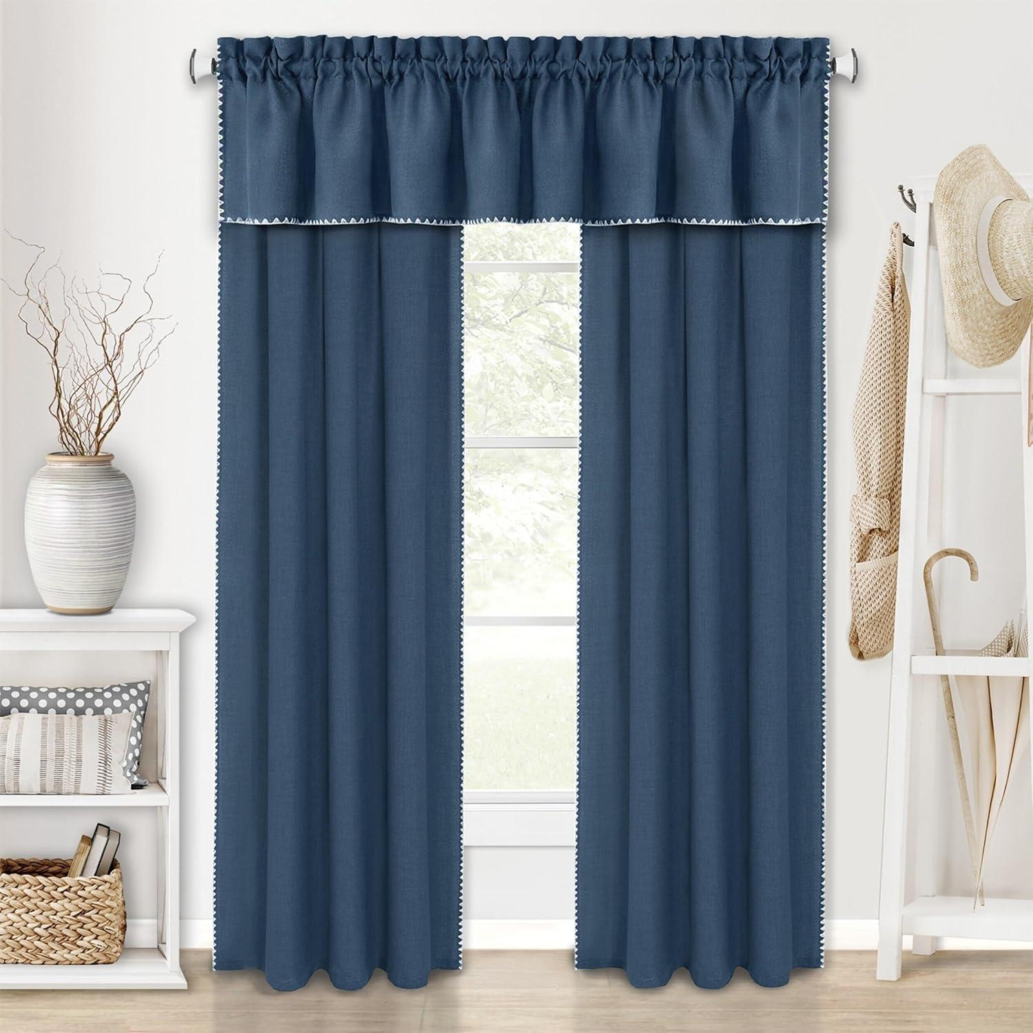 Achim Kendal Solid Rod Pocket Light Filtering Curtain Panel, Blue/White, 52" x 84"