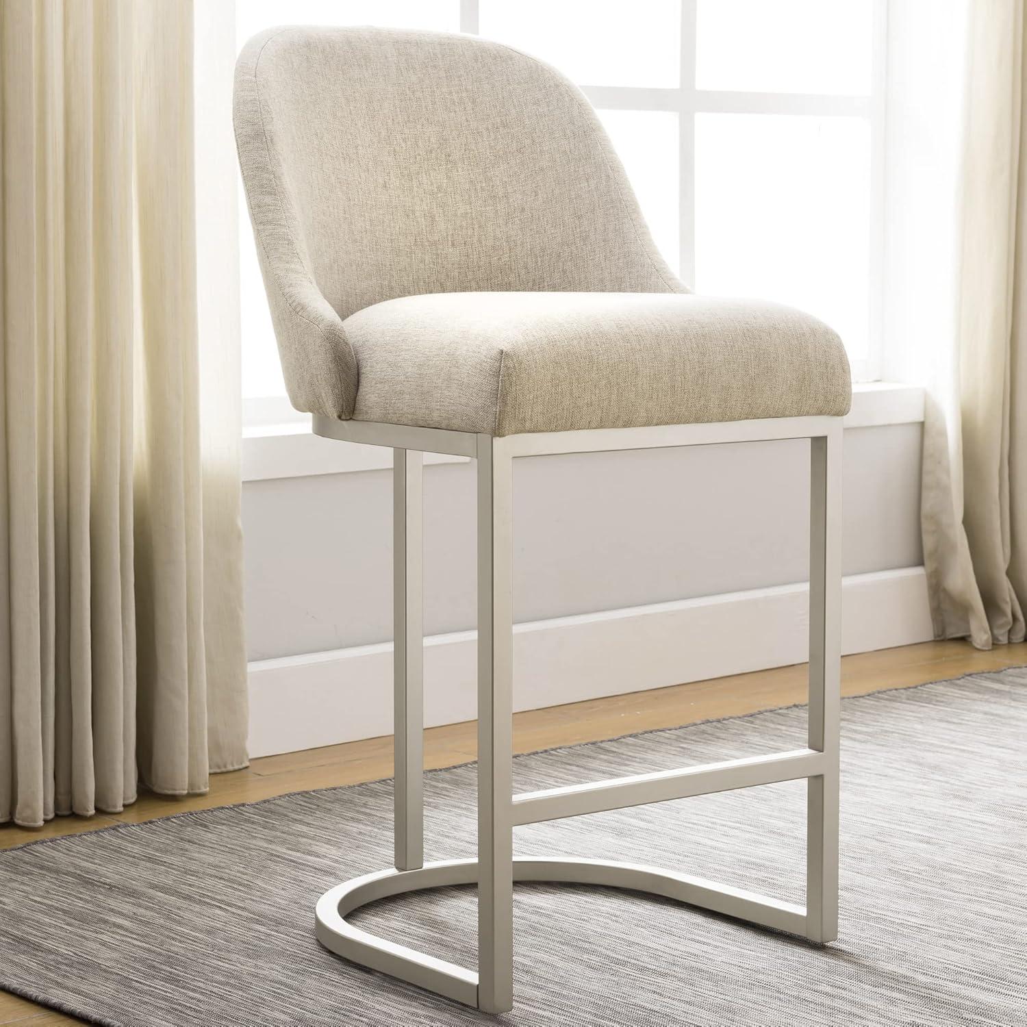 Leick Home Barrelback Counter Stool with Oatmeal Seat and Pewter Metal Base, Set of 4
