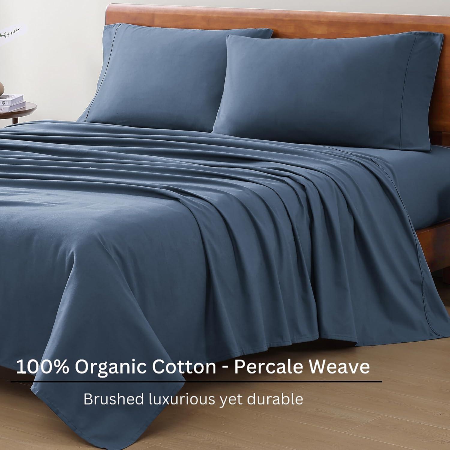 LANE LINEN 100% Organic Cotton Sheets Twin Size, Mercerized Cotton Fully Elasticized Soft & Comfy Bedding Sheets & Pillowcase Set, Good for Dorm Room, Deep Pocket Fully Elasticized Sheet- Navy