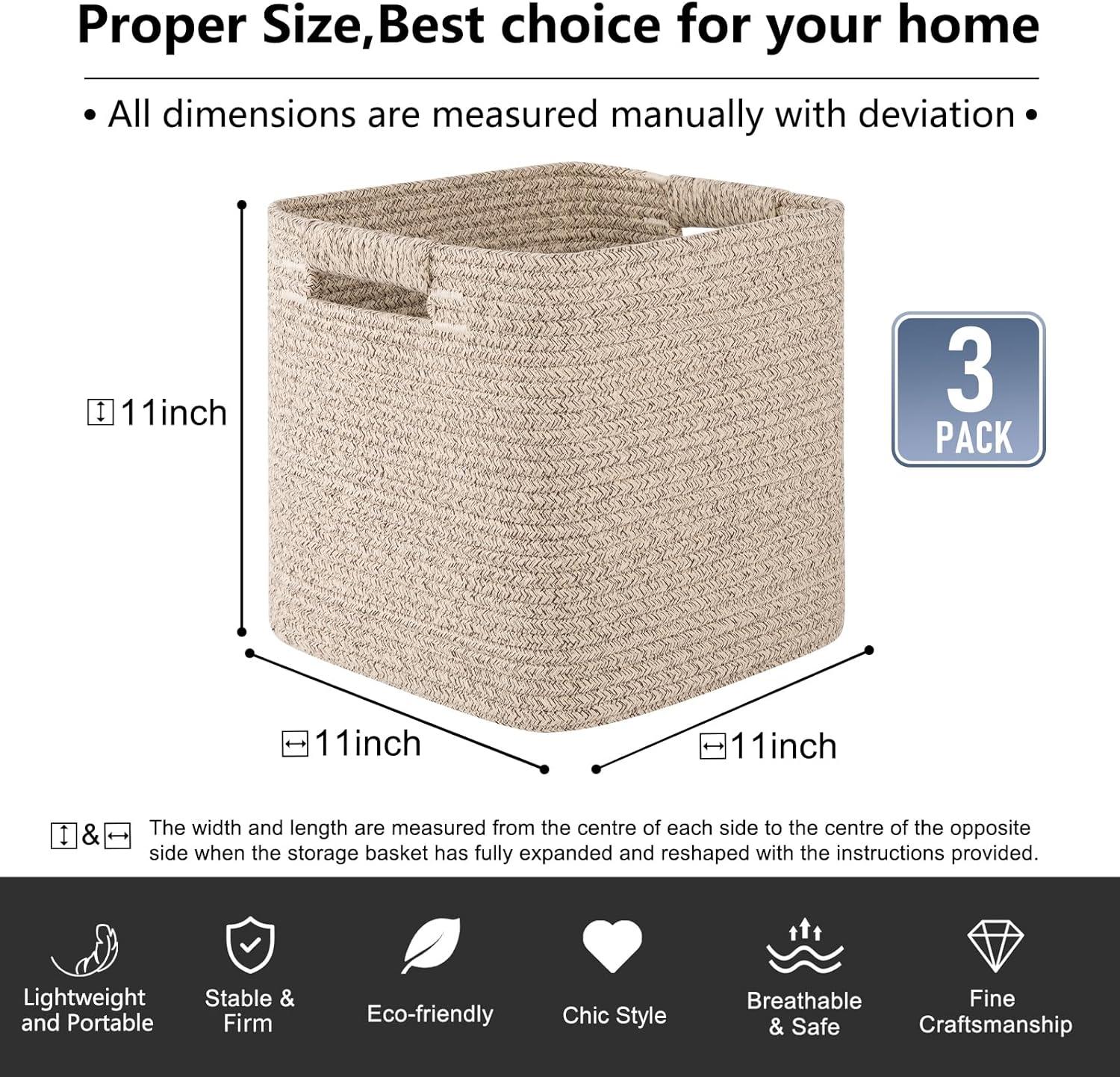 Set of 3 Beige Cotton Rope Woven Storage Bins