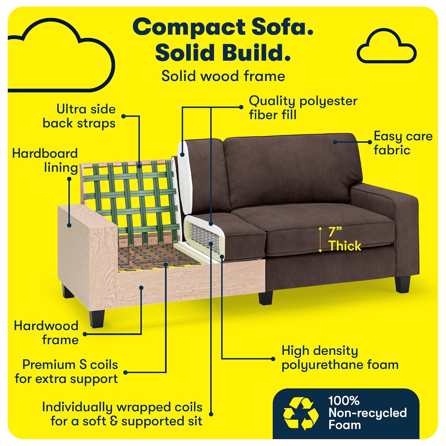 Serta Palisades 78" Track Arm Sofa, Easy Care Fabric, Soft Pillow Back, Pocket Coil Seat Cushions