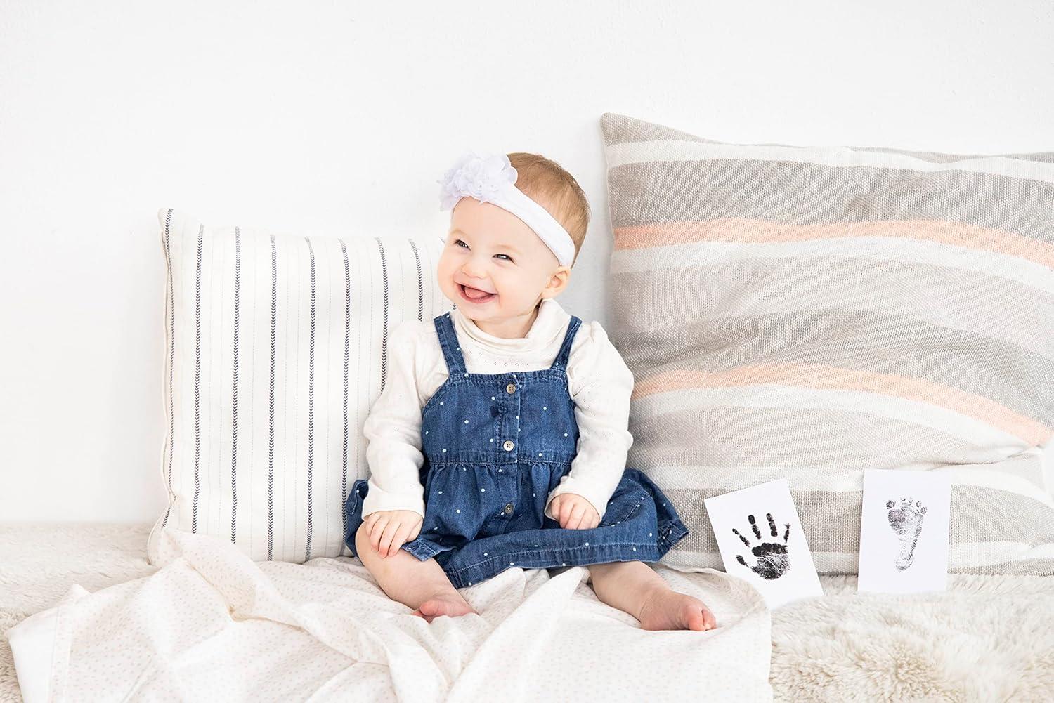 Pearhead Newborn Baby Handprint and Footprint Kit - No Mess Clean-Touch Ink Pad With Impression Cards, Safe for Skin, Perfect Keepsake for Family, Acid-Free, Black