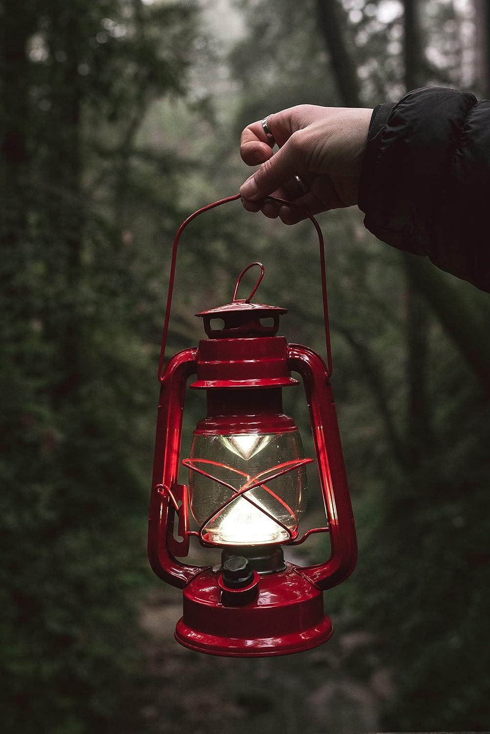 Classic Red 9" LED Oil Lantern Design with Dimmer Switch