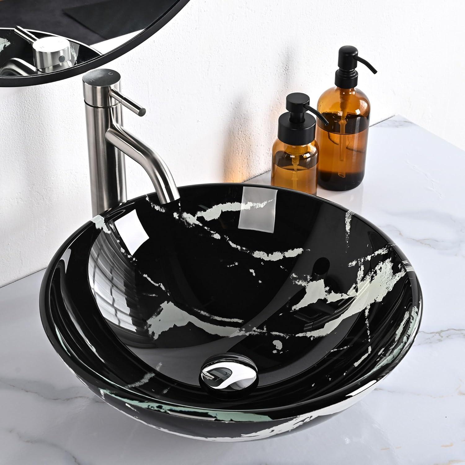 Tempered Glass Circular Vessel Bathroom Sink