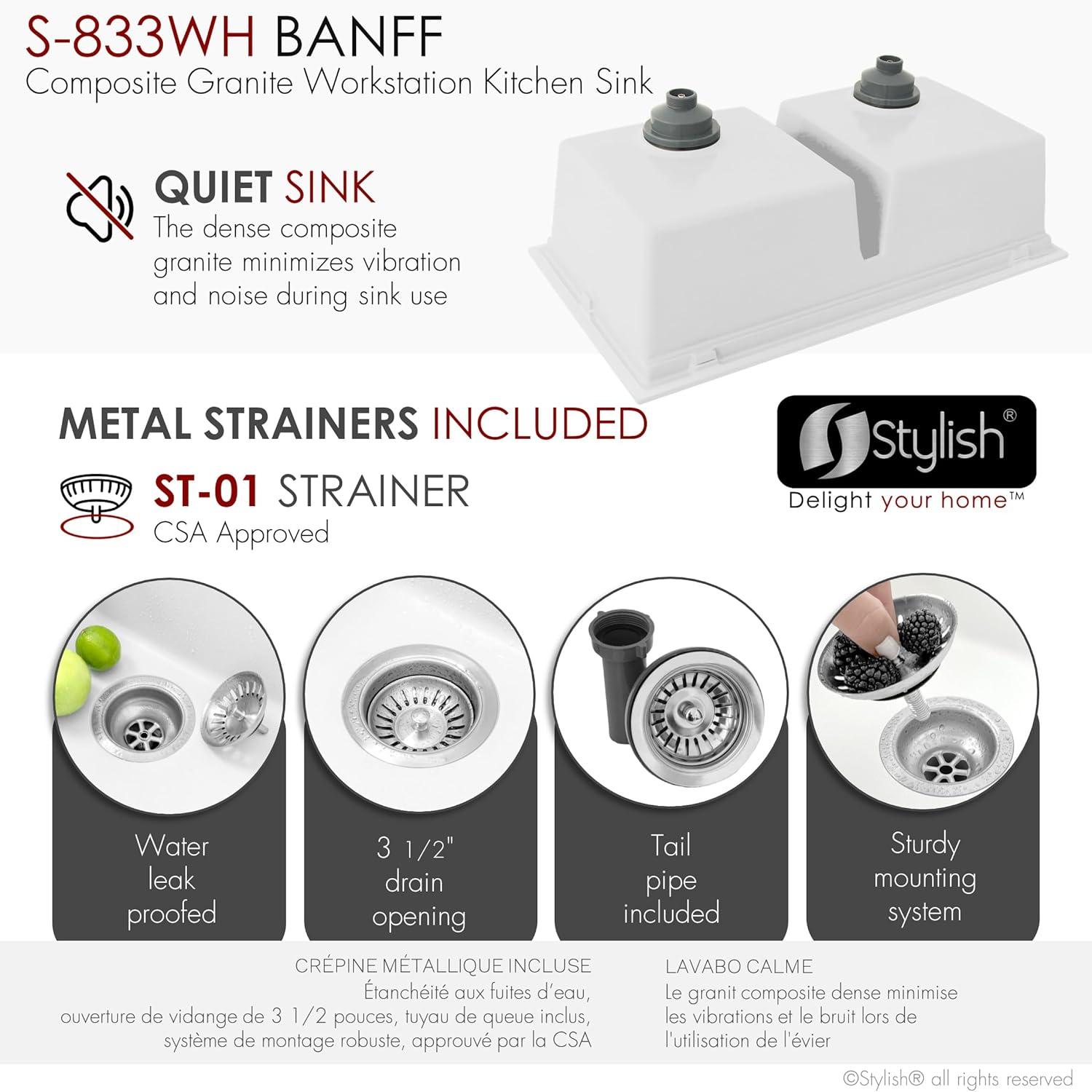 Stylish Pietra Dual-Mount 33" Composite Granite Double Bowl Kitchen Sink