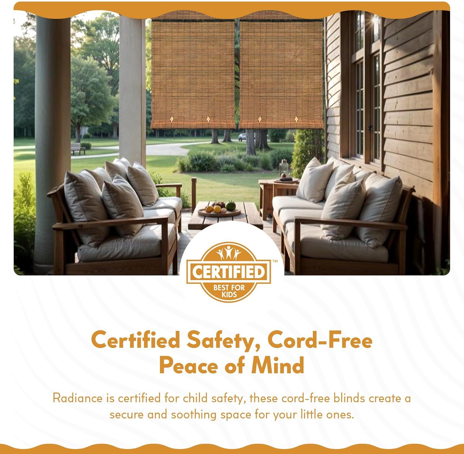 36" x 72" Outdoor Imperial Matchstick Rayon from Bamboo Cord-Free Natural Rollup Blinds Fruitwood - Radiance: Light Filtering, Spot Clean