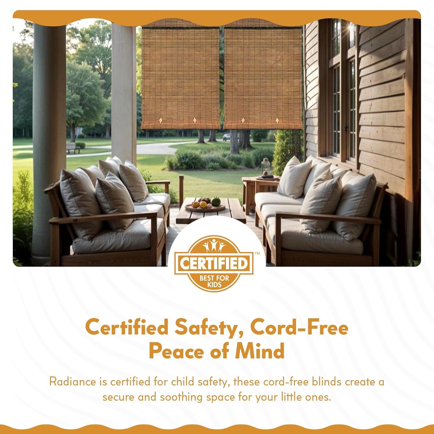 36" x 72" Outdoor Imperial Matchstick Rayon from Bamboo Cord-Free Natural Rollup Blinds Fruitwood - Radiance: Light Filtering, Spot Clean