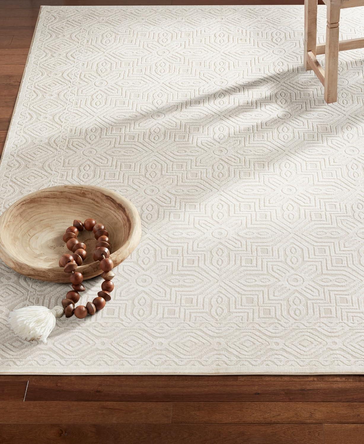 TOWN & COUNTRY LUXE Maya Medallion Indoor Area Rug with High-Low Texture, Ivory/Greige