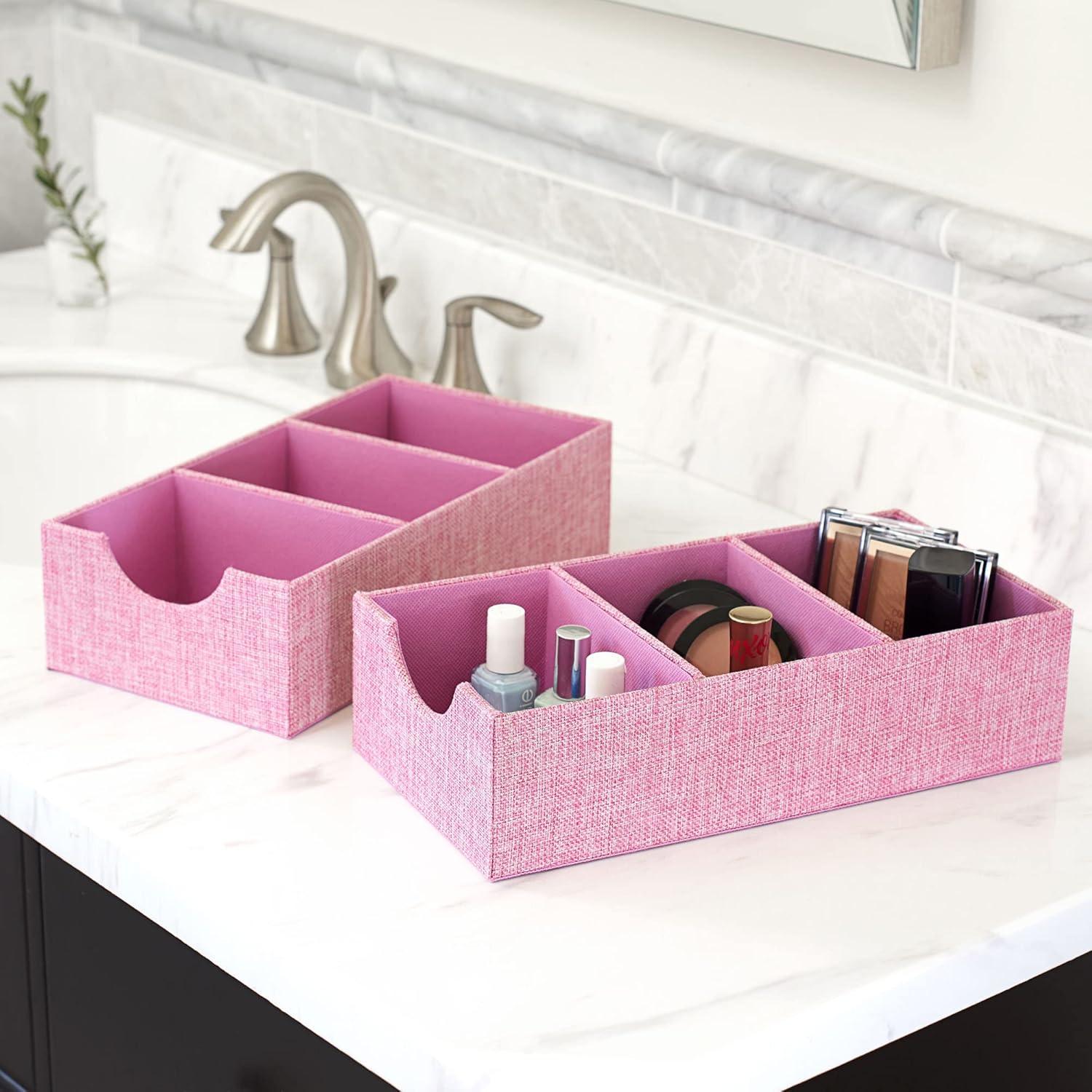 Pink 3-Compartment Polyester Linen Drawer Organizers, Pack of 2