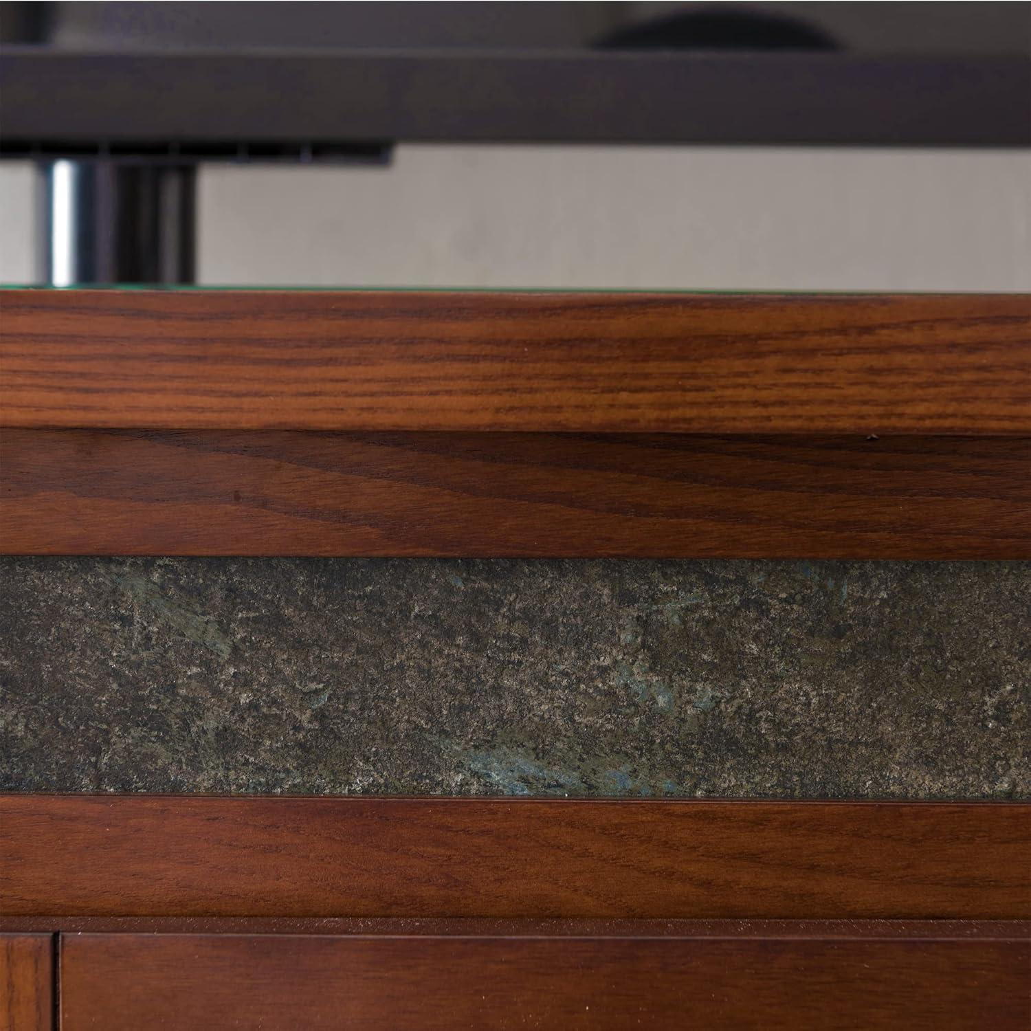 Leick Home 89360 Rustic Oak TV Stand with Slate Tiles and Enclosed Storage For 65" TV, Distressed Rustic Autumn