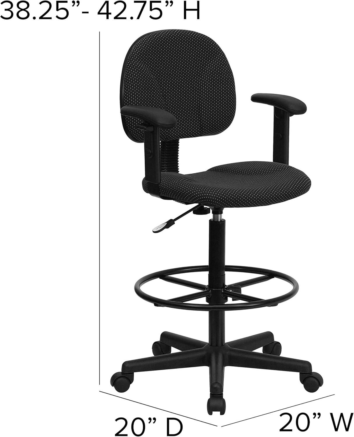 Flash Furniture Black Patterned Fabric Drafting Chair with Adjustable Arms (Cylinders: 22.5''-27''H or 26''-30.5''H)