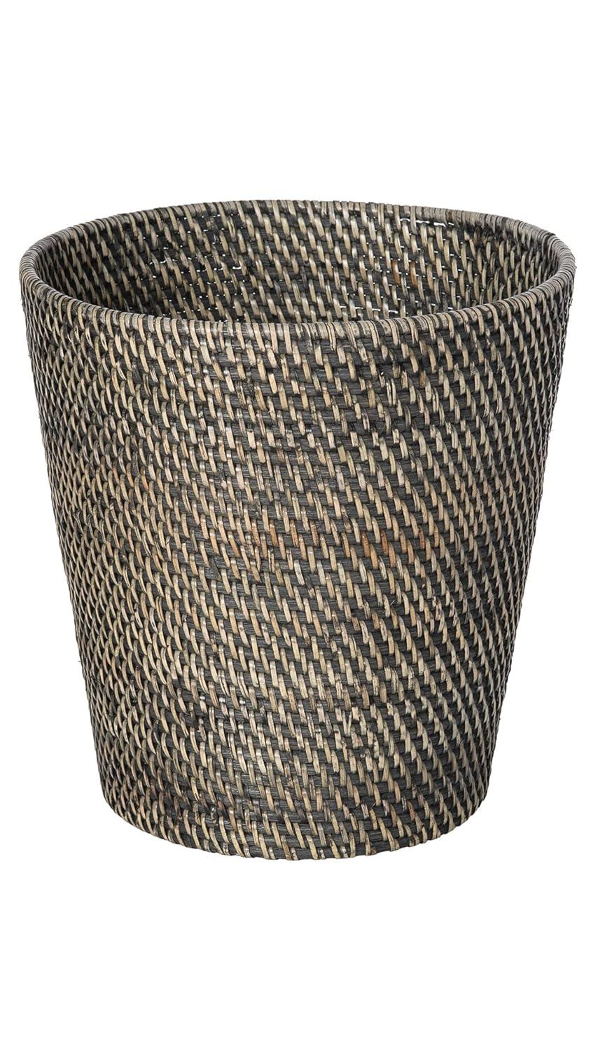 Black Antique Handwoven Rattan Waste Basket