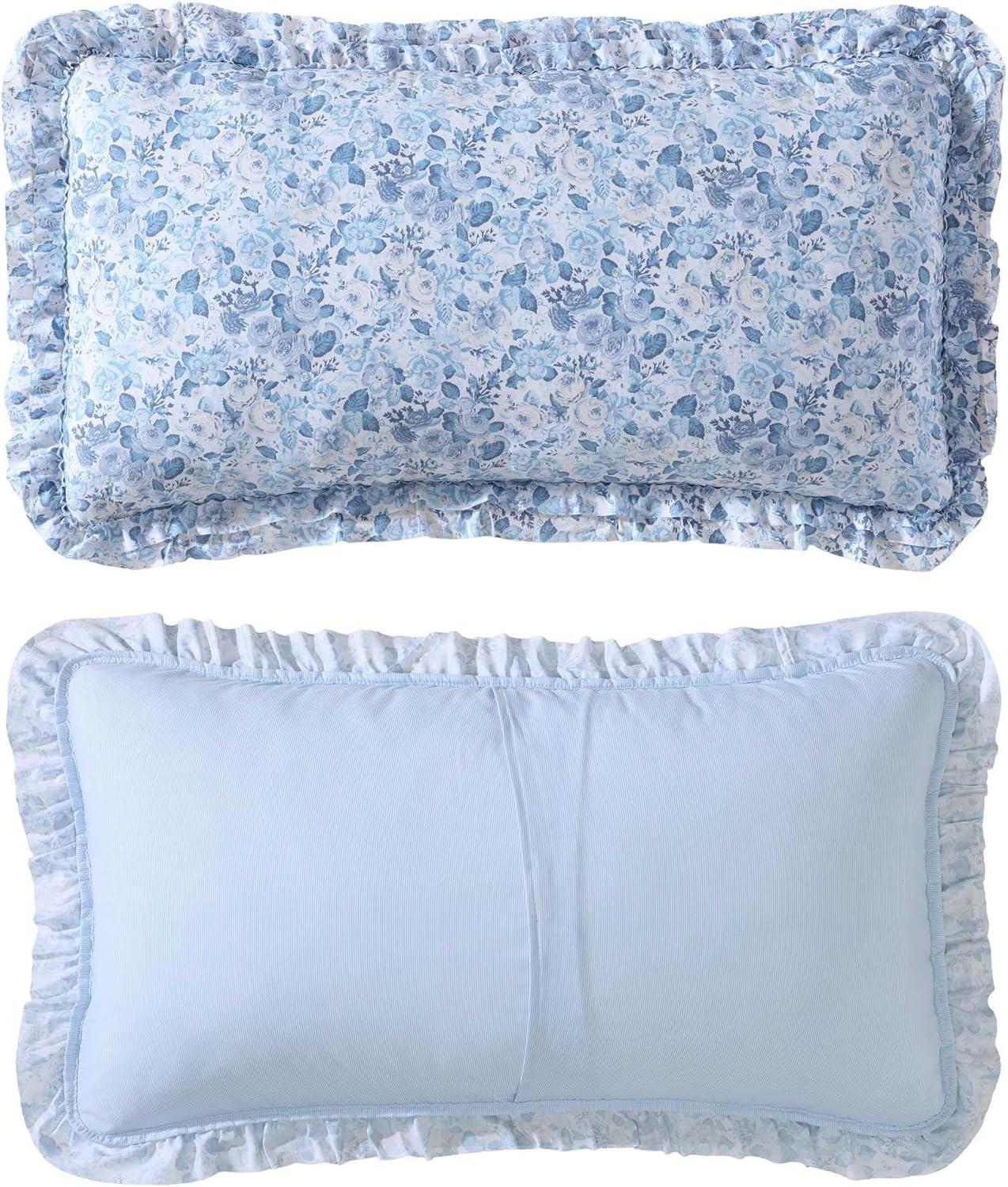 Twin Blue Microfiber Reversible Quilt Set with Ruffles