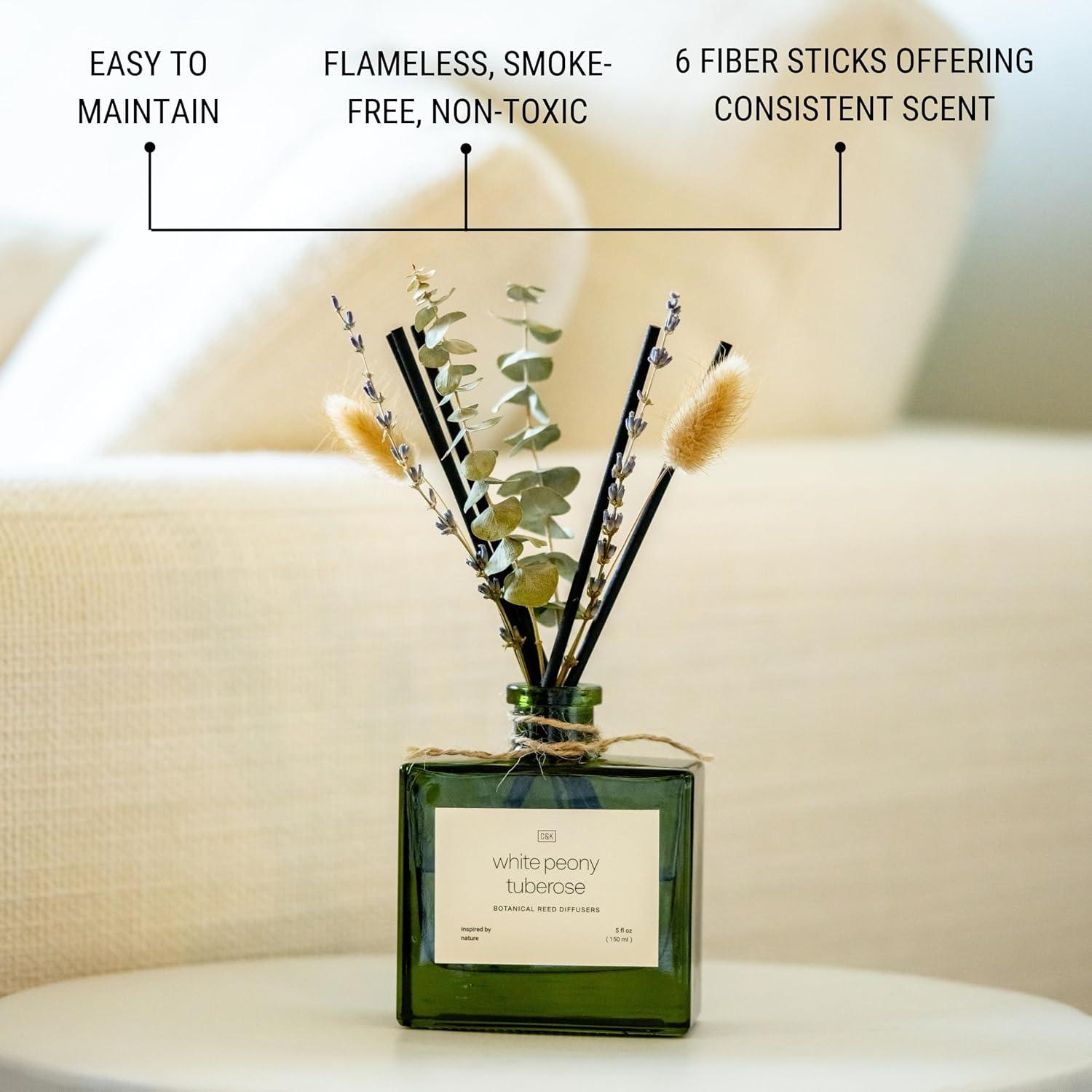 Craft & Kin Reed Diffuser Set With Flower For Home With White Peony Tuberose Scent