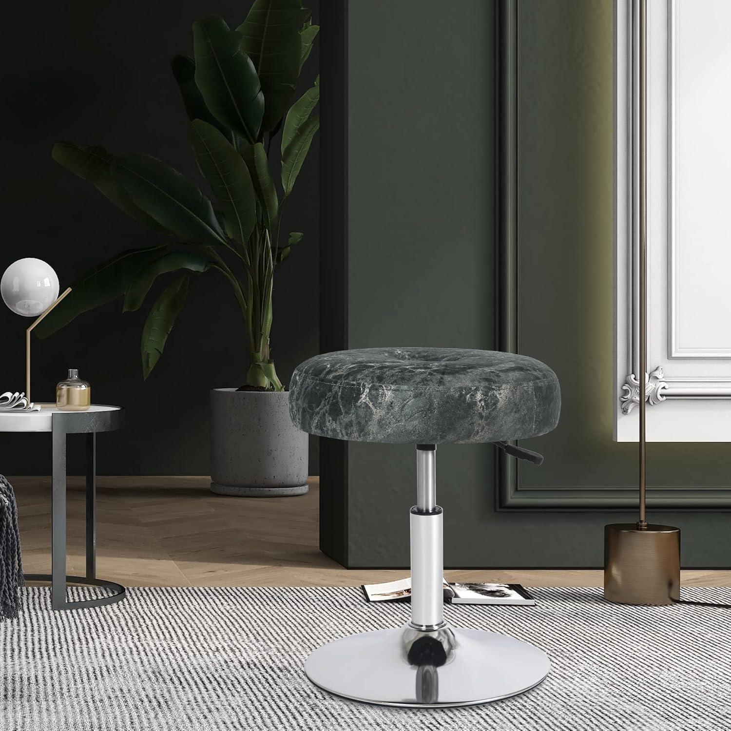 16” Round Adjustable Vanity Stool, Pink Vanity Chair for Makeup Room, Modern Vanity Chair with Velvet Fabric & Metal Base.