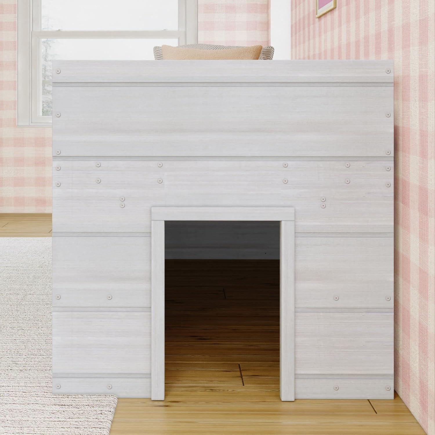 Max & Lily Loft Bed Twin Size, Solid Wood Low Loft Bed with 2 Bookcases and Ladder, Modern Farmhouse Loft Bed for Kids