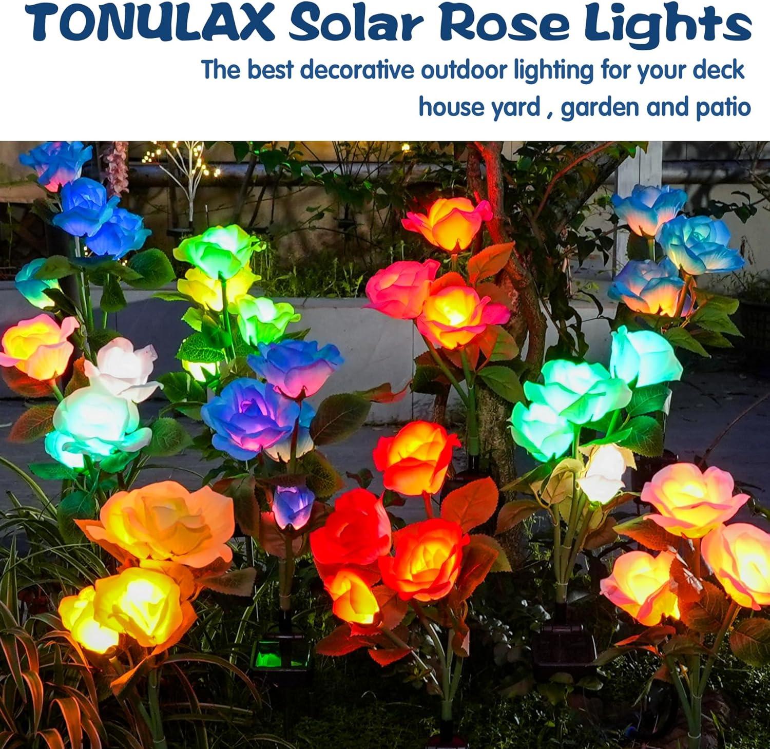 Multicolor Solar-Powered Garden Rose Lights with Adjustable Stems