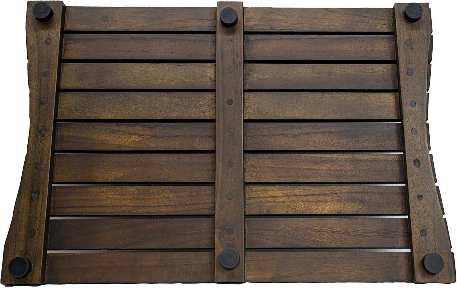 Woodland Brown Teak Shower Bath Mat with Non-Slip Backing