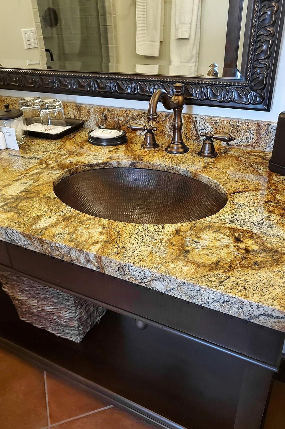 19" Oval Under Counter Hammered Copper Bathroom Sink