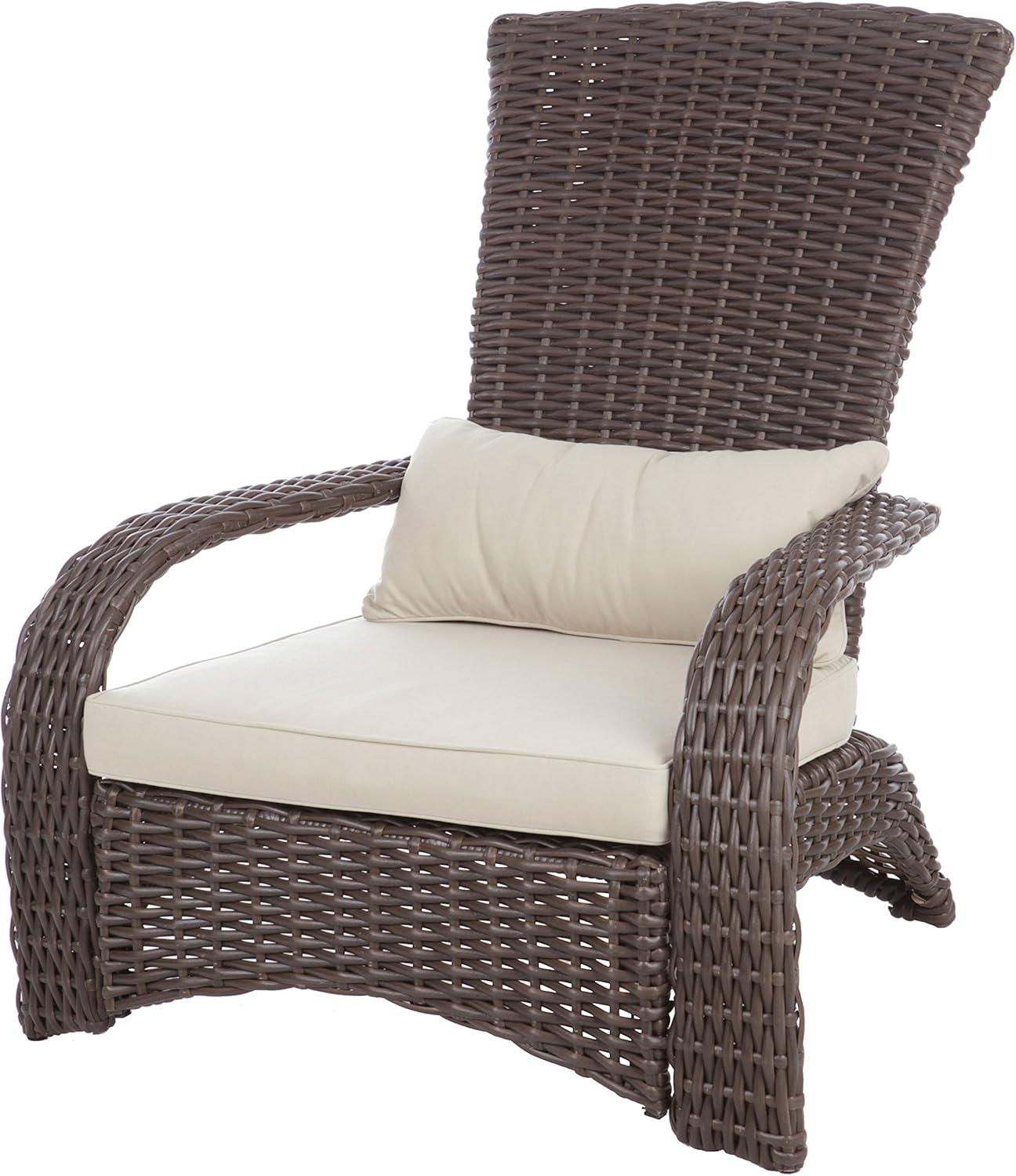 Mocha Resin Wicker Lounge Chair with Beige Cushions