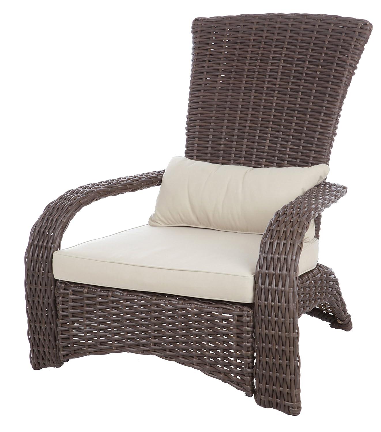 PatioSense Patio Sense Coconino Wicker Lounge Chair, Adirondack Style Includes 3" Thick Beige Cushion & Lumbar Pillow