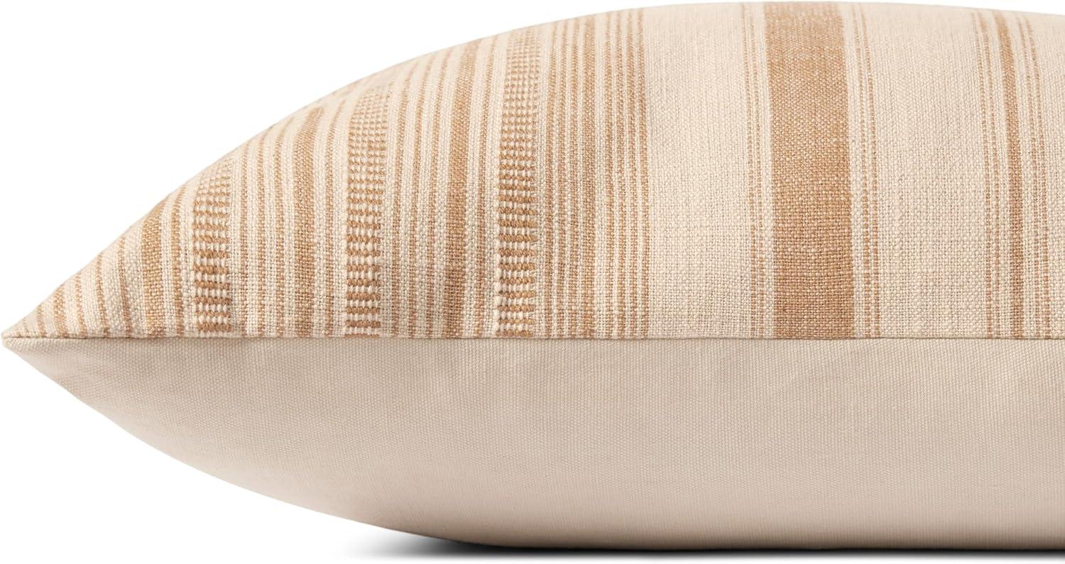 Ivory and Wheat Striped Cotton Throw Pillow Cover 18'' x 18''