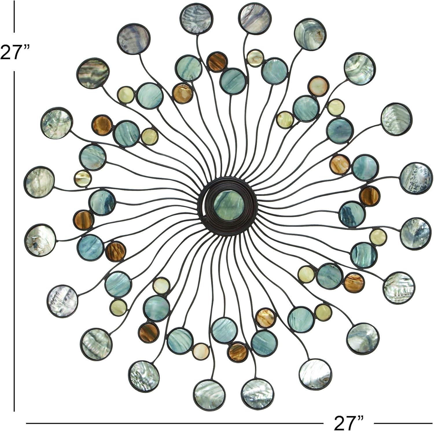 Multi-Colored Iron Sunburst Wall Sculpture with Marble Accents