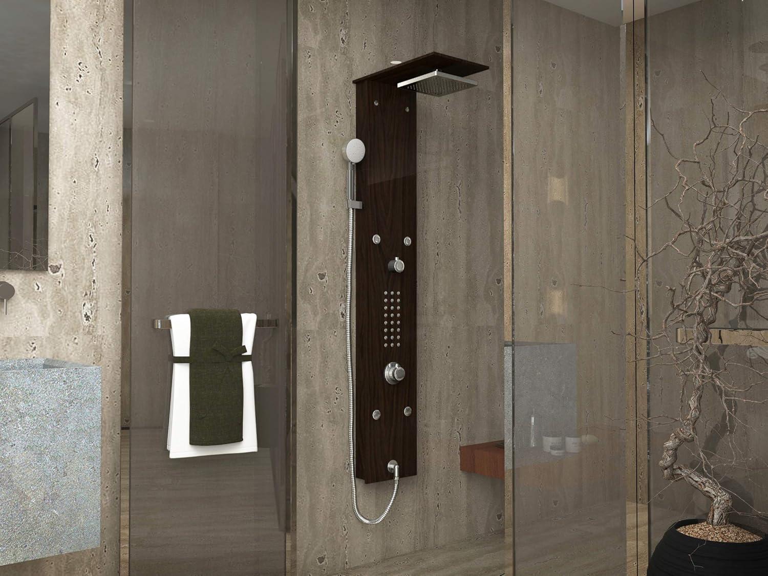 Mahogany and Chrome 61'' Adjustable Shower Panel with Body Jets