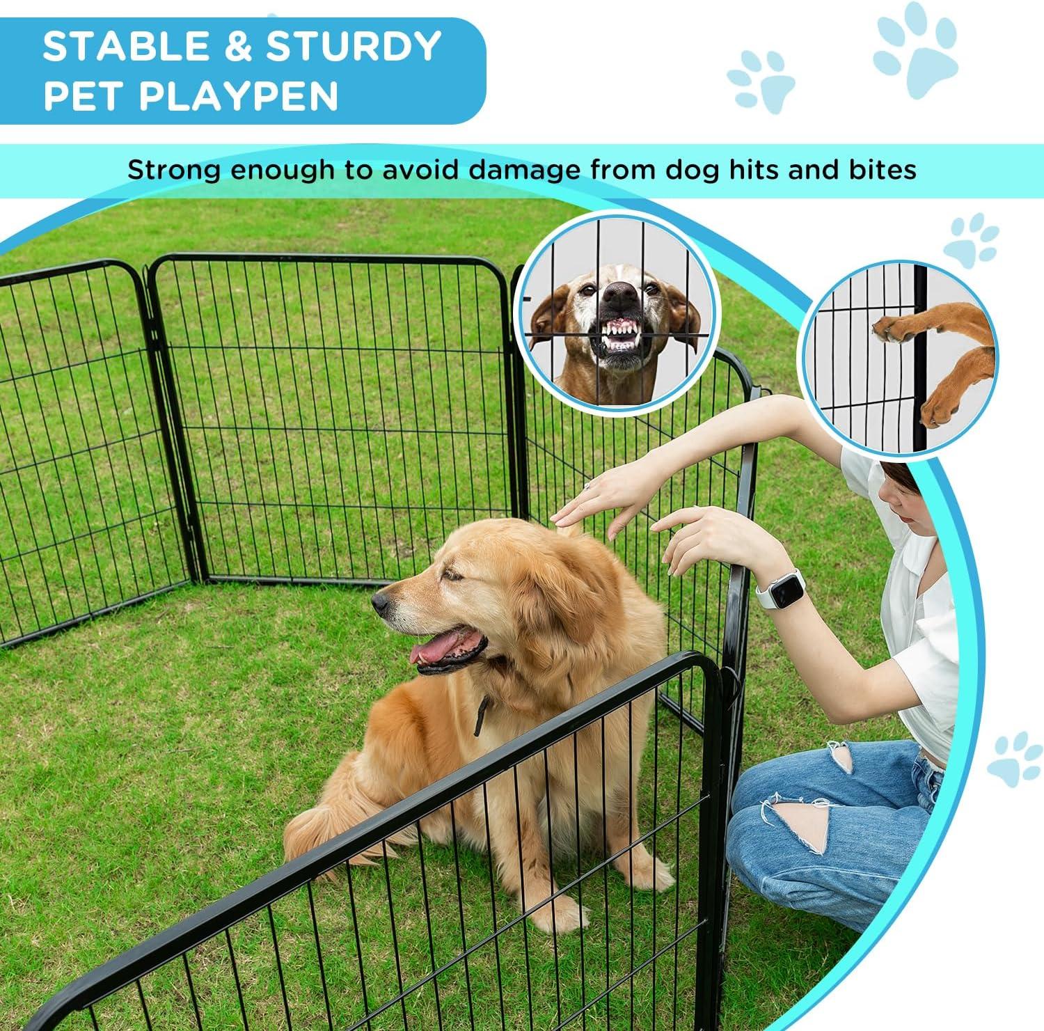 Black 32-Inch Metal Dog Playpen with Door