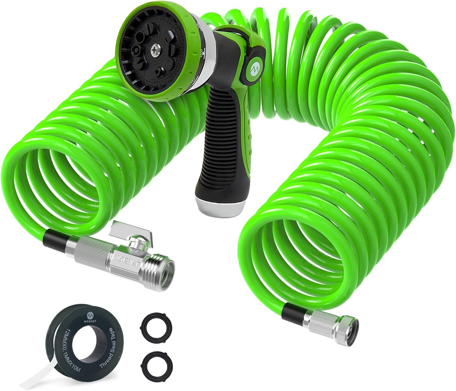 Morvat Morvat Recoil Garden Hose with ON/OFF Valve & 10-Way Spray Nozzle