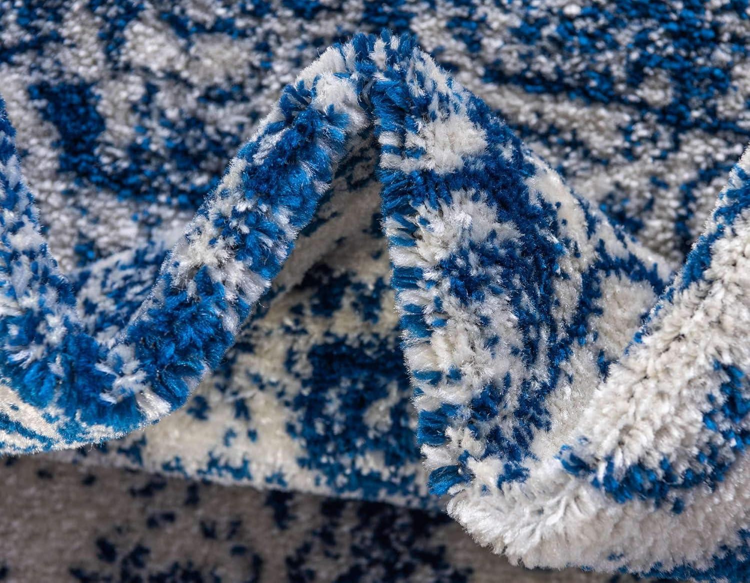 Unique Loom Bromley Collection Area Rug - Wells (7' 10" x 10' Rectangle, Ivory and Blue/ Ivory)