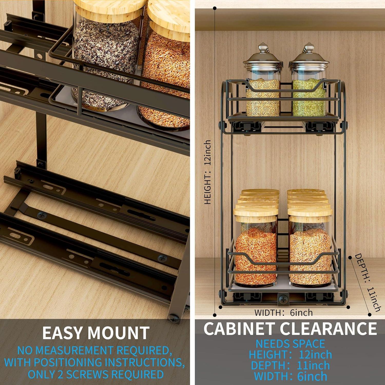 Black Metal 2-Tier Pull Out Spice Rack Organizer