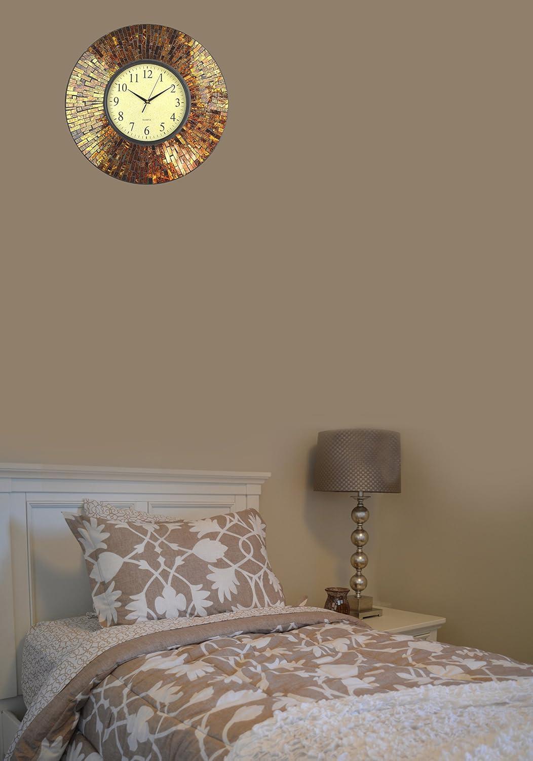 LuLu Decor, 19" Baltic Amber Mosaic Wall Clock with 9.5" Brown Arabic Glass Dial, 4.50" Mosaic Border, Silent Non-ticking Quartz, Perfect for Housewarming Gift