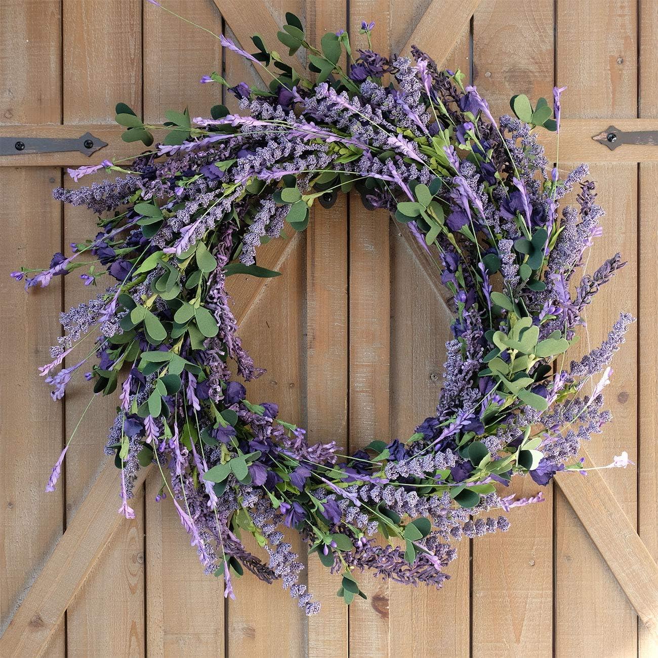 Spring Decor 20 Inch Lavender Wreath for Front Door Greenery Leaves Wreath for All Seasons Indoor Outdoor Floral Wreath for Wedding Party Home Decor