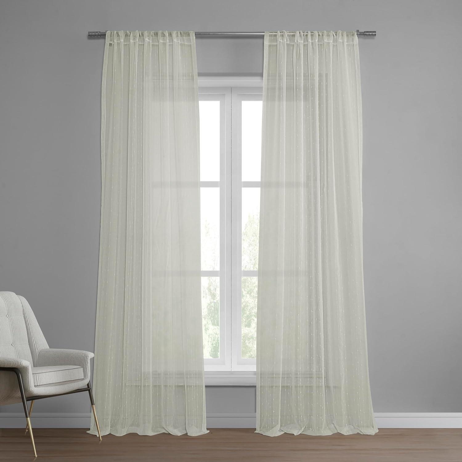 White Sheer Striped Faux Linen 108" Window Panel