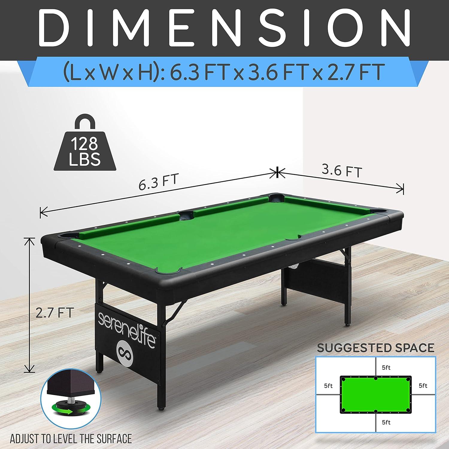 SereneLife 6-Ft Folding Pool Table with Steel Frame and Slate Top