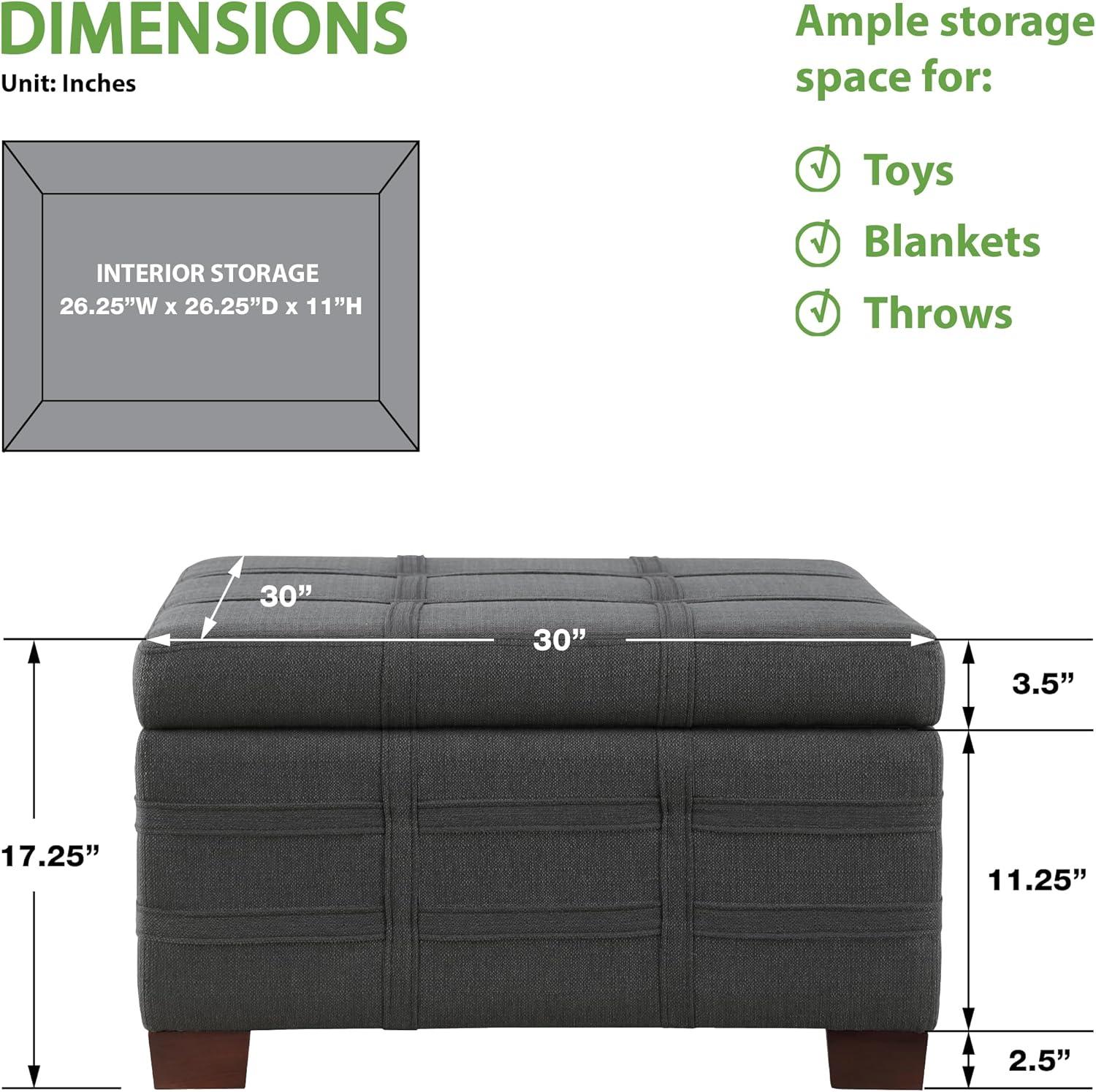 Detour Strap Square Storage Ottoman in Charcoal Fabric