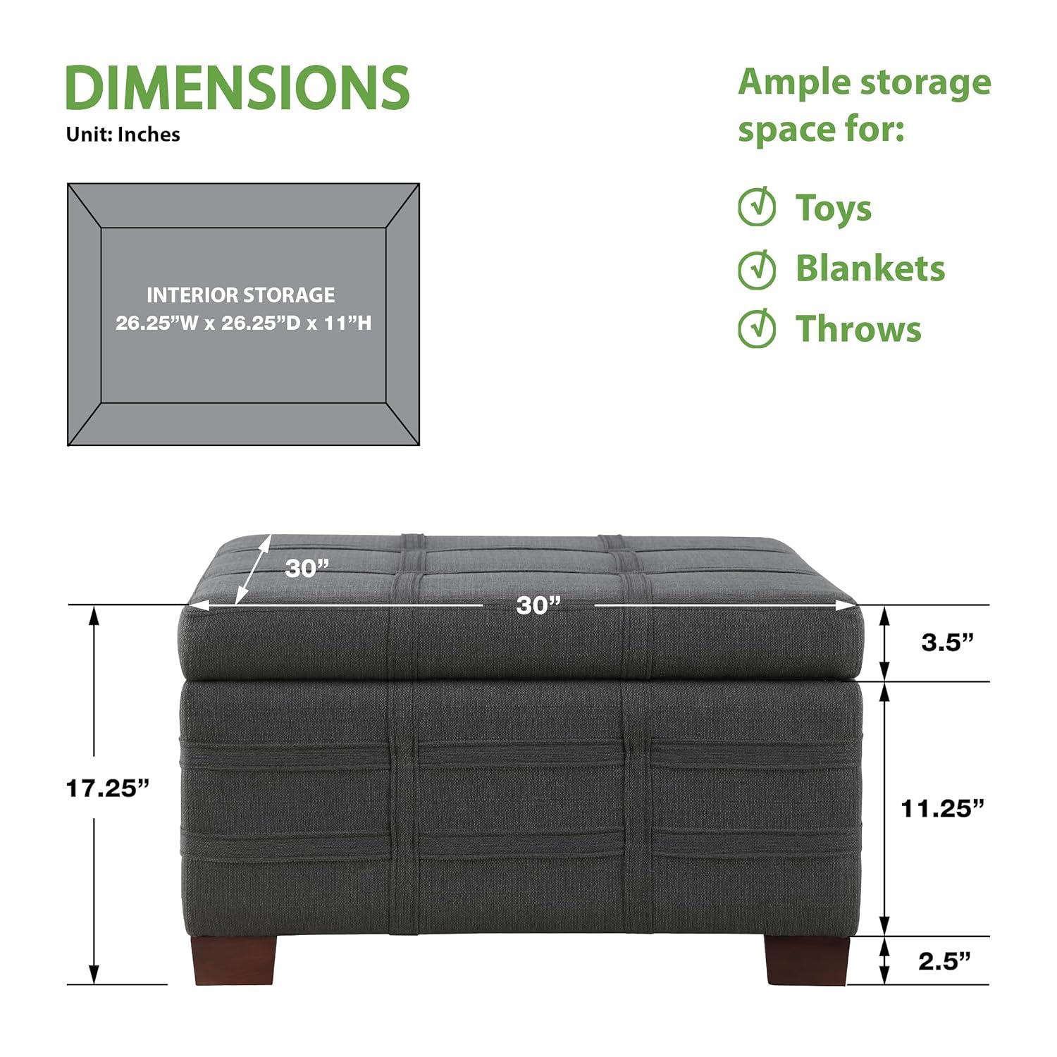 Detour Strap Square Storage Ottoman in Charcoal Fabric