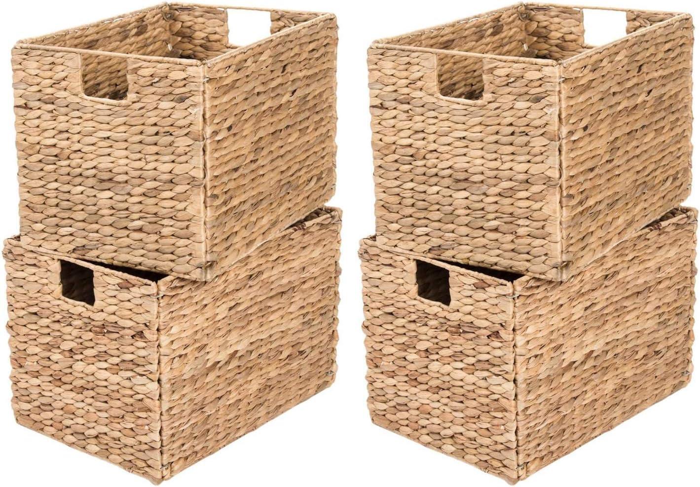 Westerly 2 Decorative Hand-Woven Water Hyacinth Wicker Storage Basket, 16 by 11 by 11 Ideal for Shelving Units