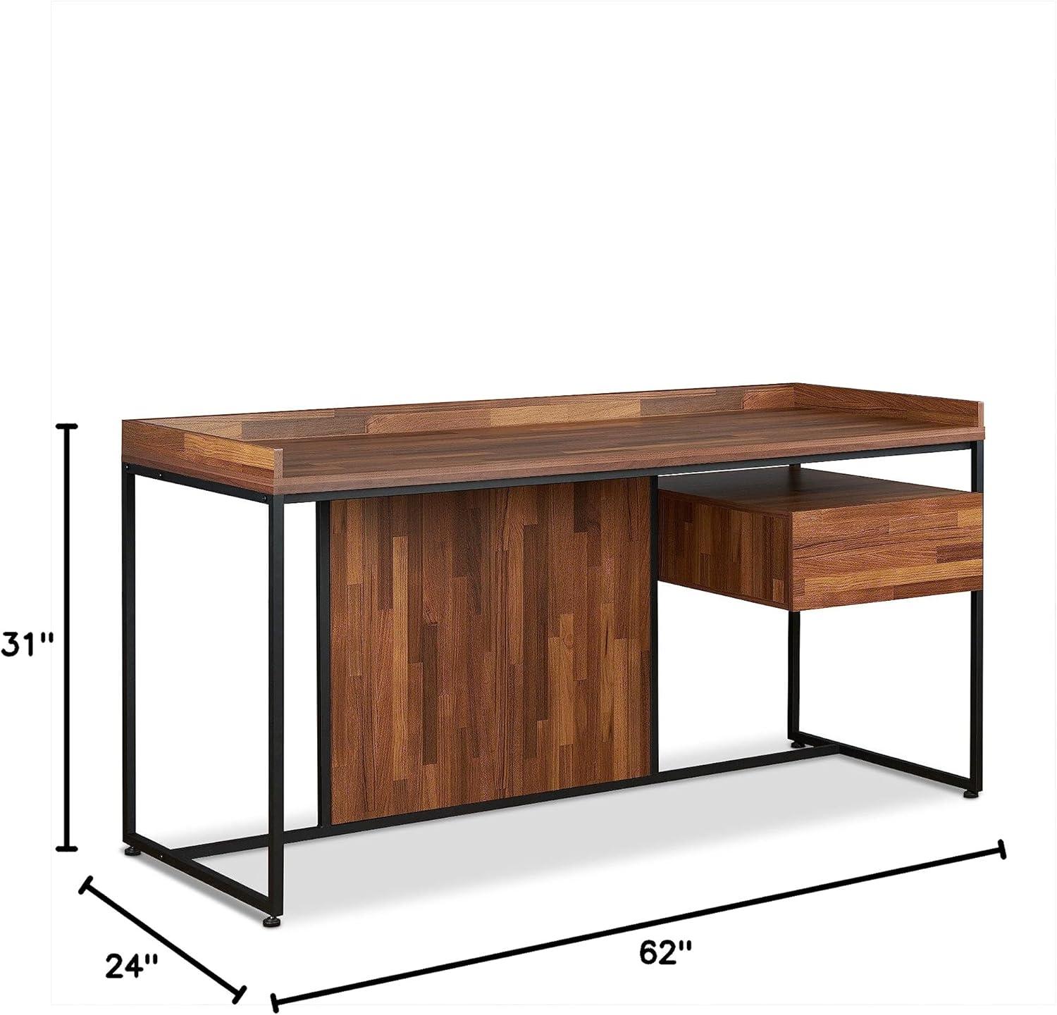 Wooden Top Desk With Rectangular Metal frame Walnut Brown and Sandy Black - Saltoro Sherpi