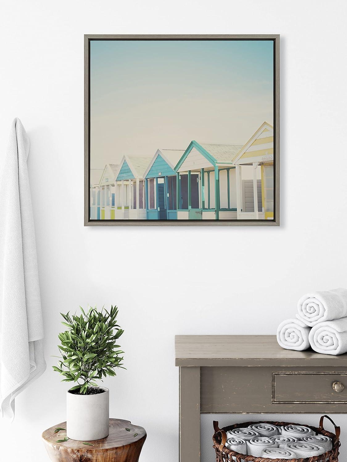 Kate and Laurel Sylvie Beach Hut 2 Framed Canvas by Laura Evans, 22x22, Gray