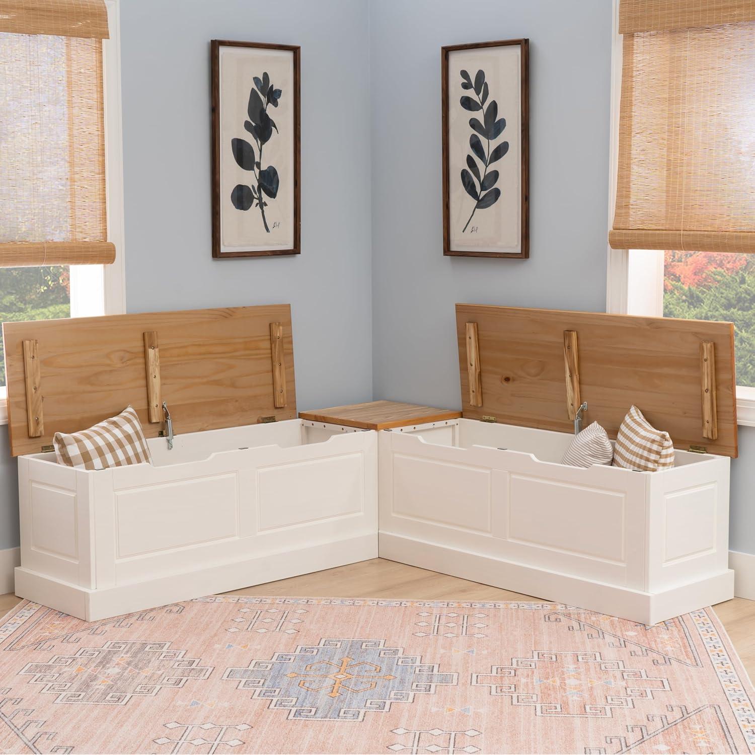 Linon Harris Natural and White Two Tone Backless Corner Breakfast Nook - Nook Only, Table is NOT Included