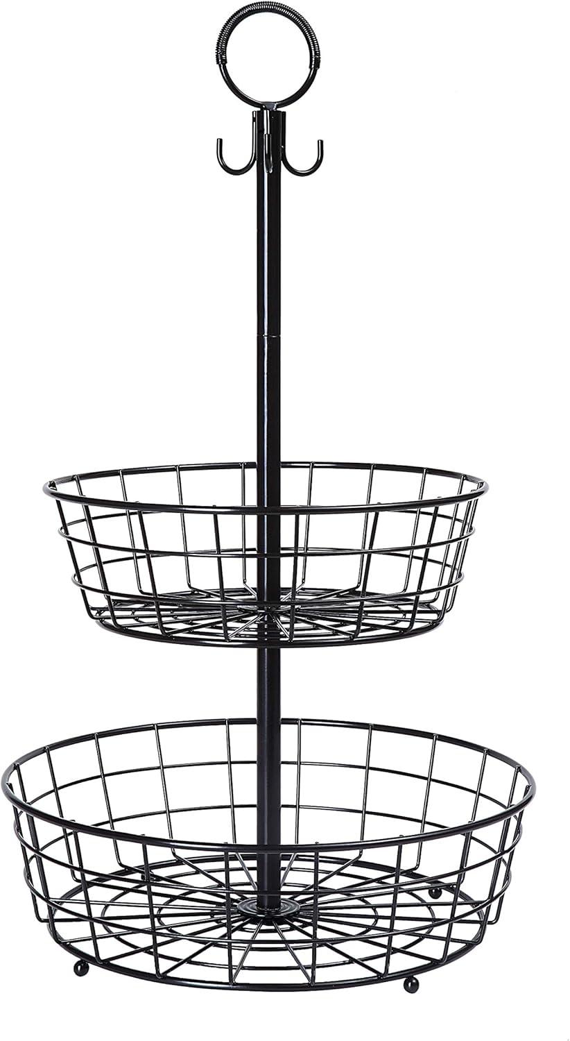 SunnyPoint Countertop French Country 3 Tier Wire Basket Stand (Black; FreeStand)