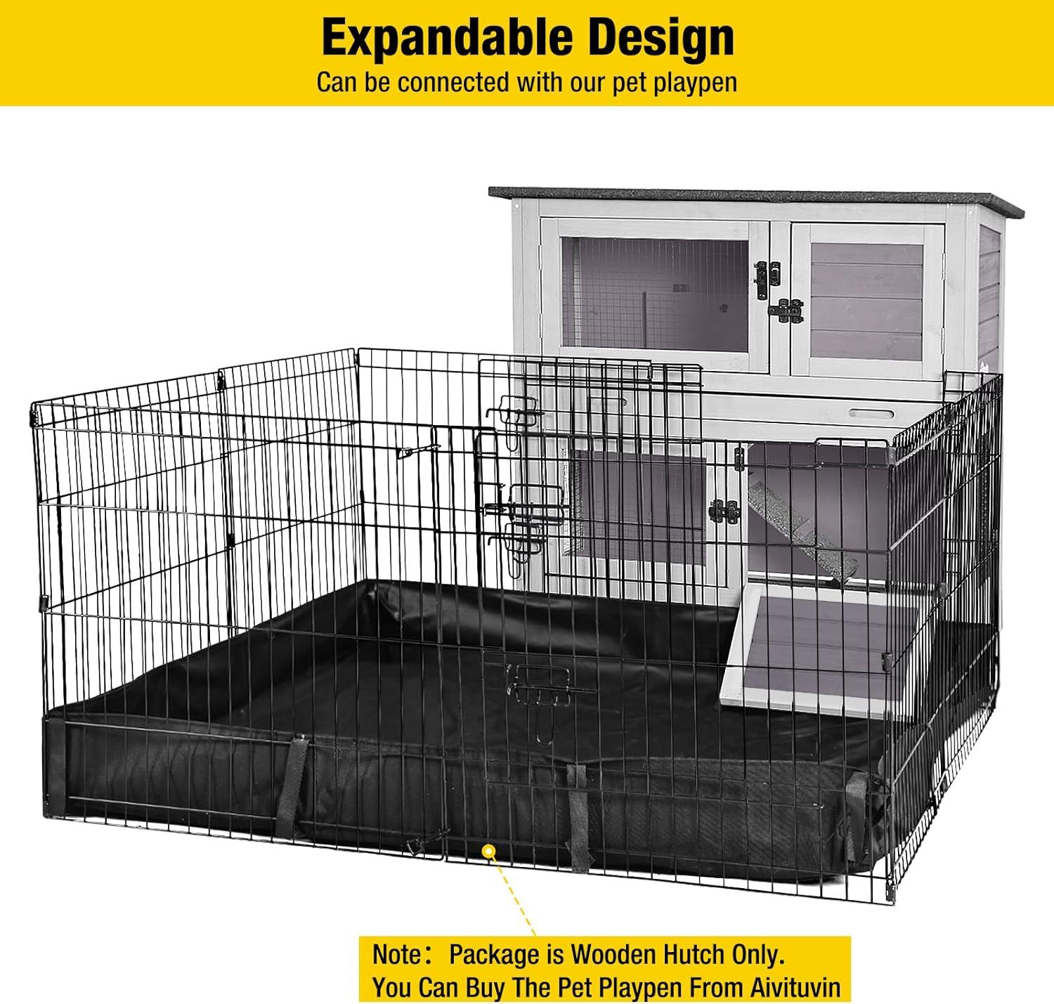 Gray and Purple Wooden Two-Story Bunny Hutch with Wheels