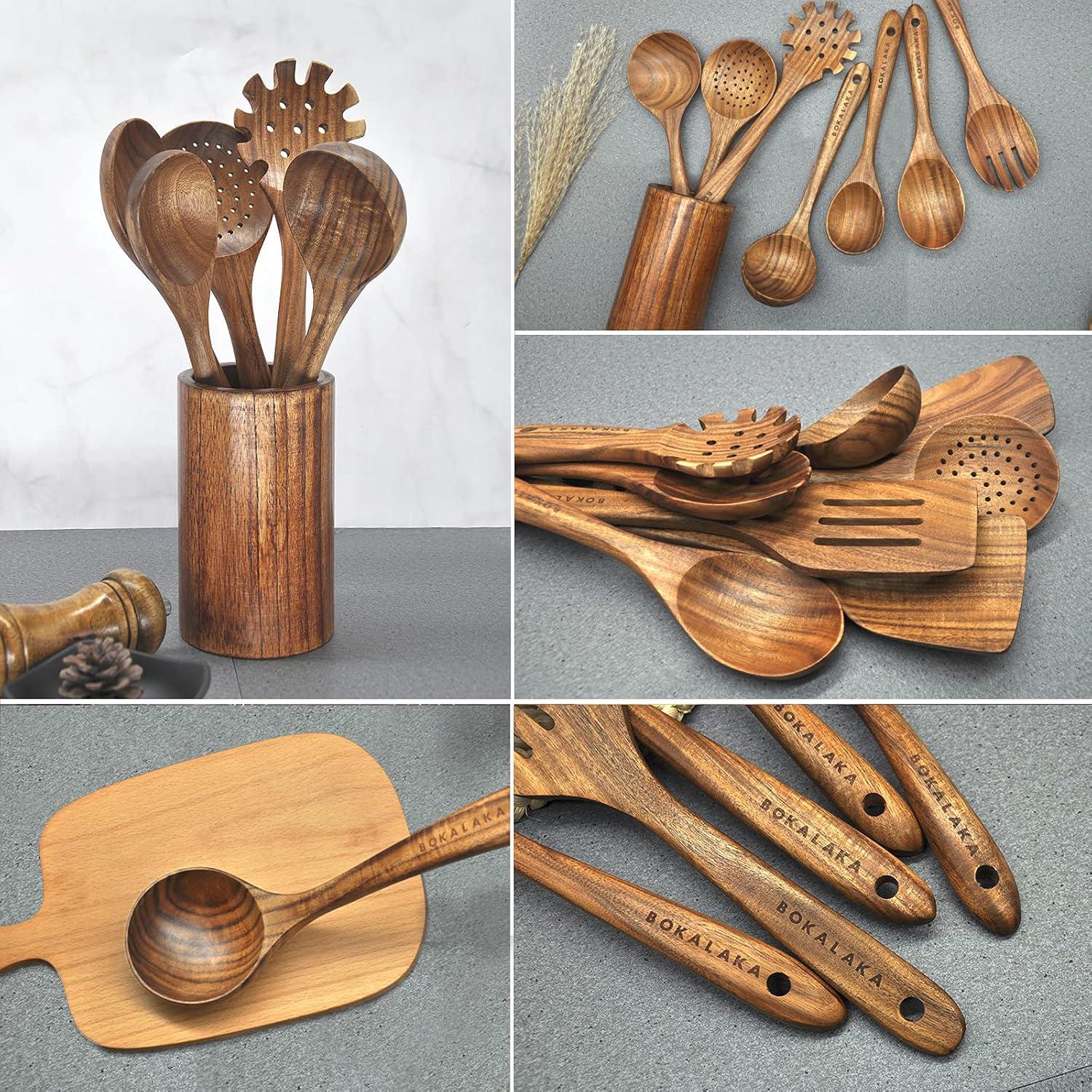 Natural Teak 10-Piece Wooden Kitchen Utensil Set